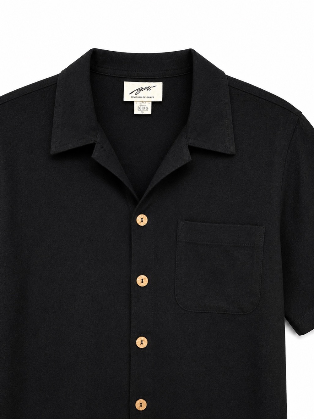 Vintage G.W. Division of Graff Black Embroidered Camp Shirt Rayon Flax USA S - Picture 4 of 6